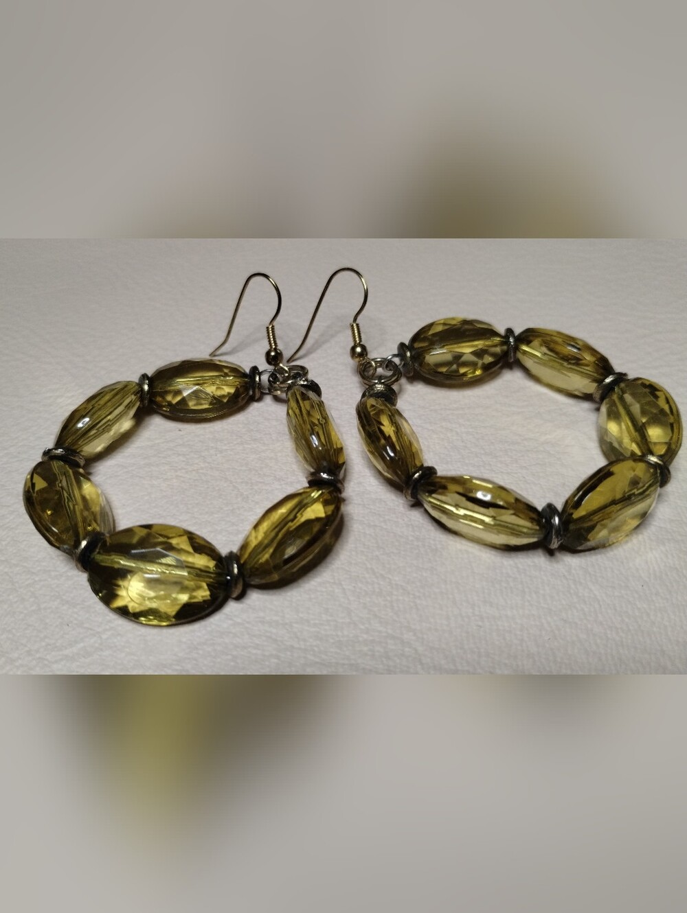 Olive Green Acrylic Bead Hoop Earrings